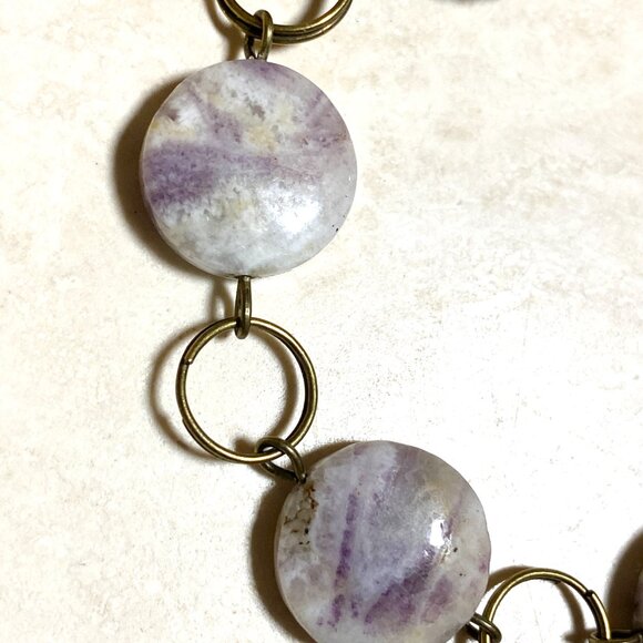 2/$20, Purple Opalized Fluorite Bracelet, Genuine Gemstone + Bronze Grape Leaf - Picture 3 of 12